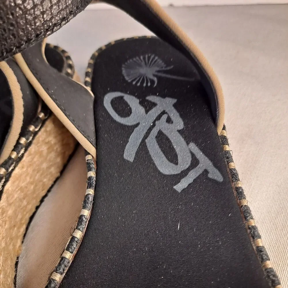 OTBT Reflector Women's Espadrilles Sandals Black Leather Textile Size 9M